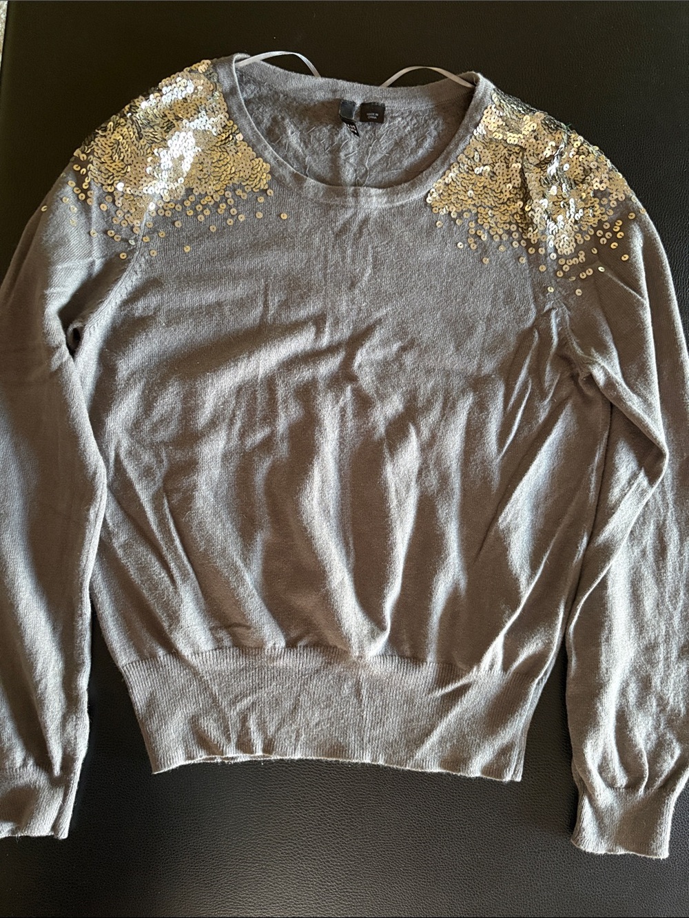 H&M Brown Sweater with Gold Sequin Shoulders